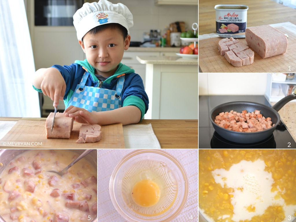 Foto instructie bereiding gerecht ham in maiscrème